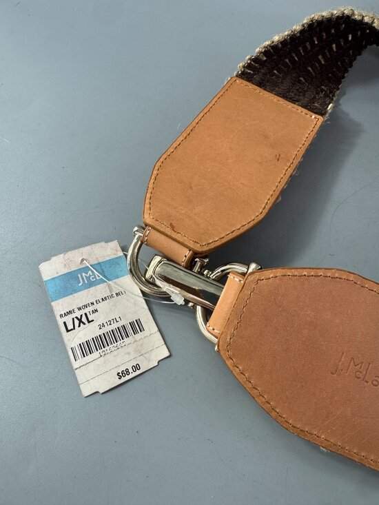 NWT J. McLaughlin Ramie Woven Elastic Belt, Size L/XL, Tan